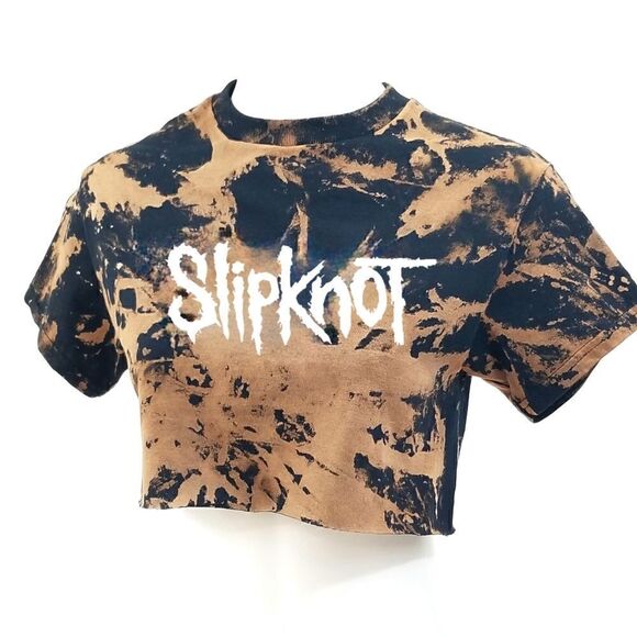 SLIPKNOT Heavy Metal Rock Band Acid Wash Cropped Crop Top Rock Tee Band Tee Punk - Picture 3 of 5